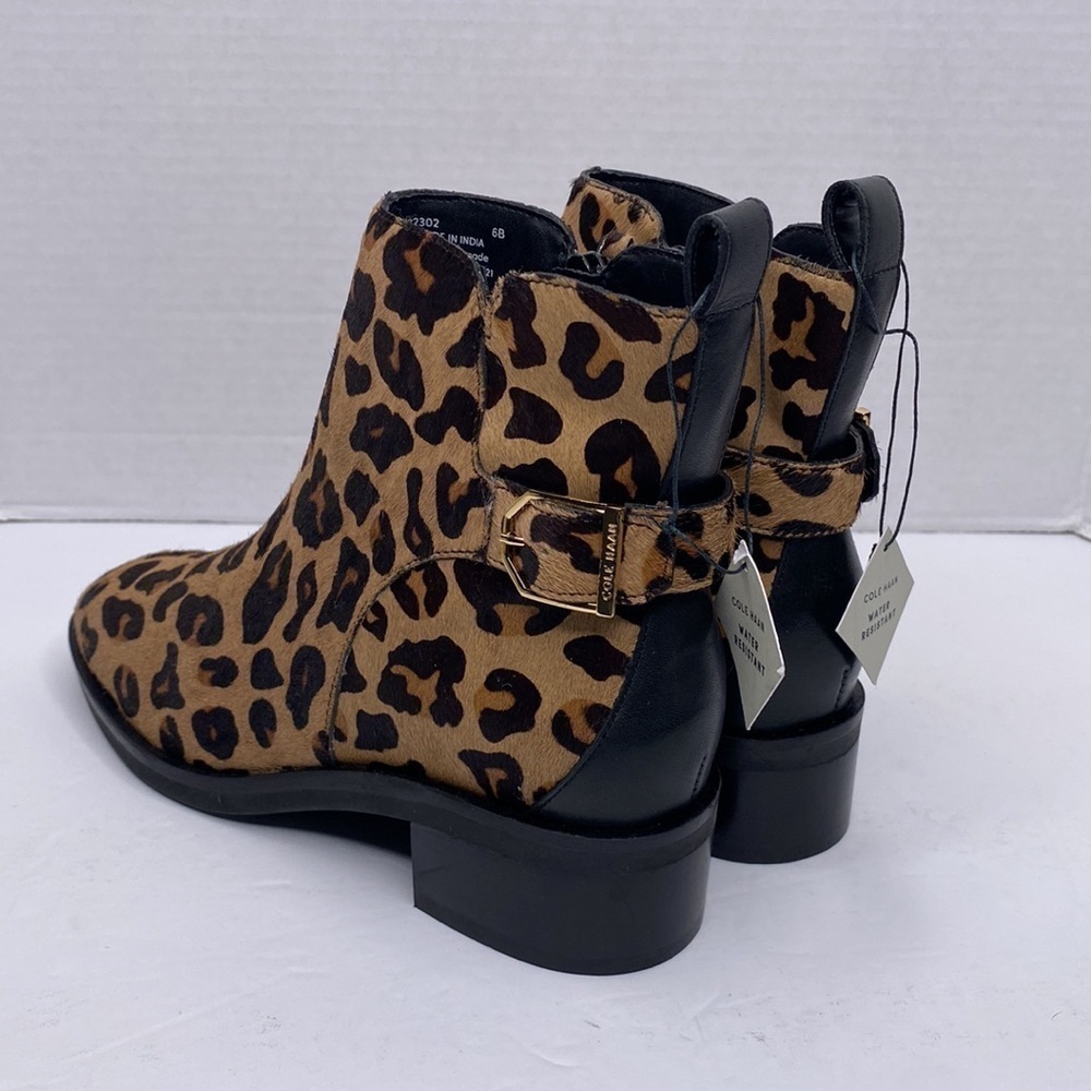 Cole Haan Womens Kimberly Waterproof Haircalf Leopard Leather Bootie Size 6 - Picture 5 of 8